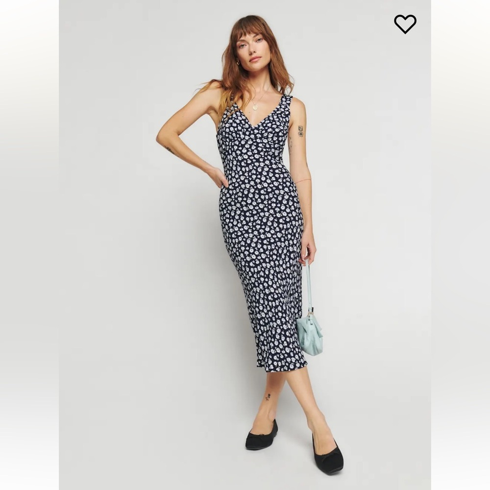 Reformation Blue Sheath Midi Dress V-Neck Sleeveless